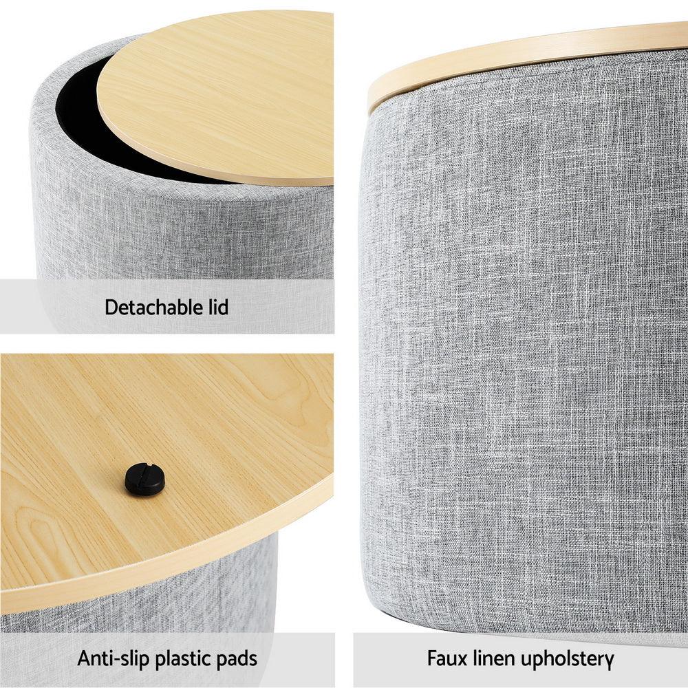 Artiss Storage Ottoman Blanket Box 60cm Linen Round Grey - Mekamart Australia