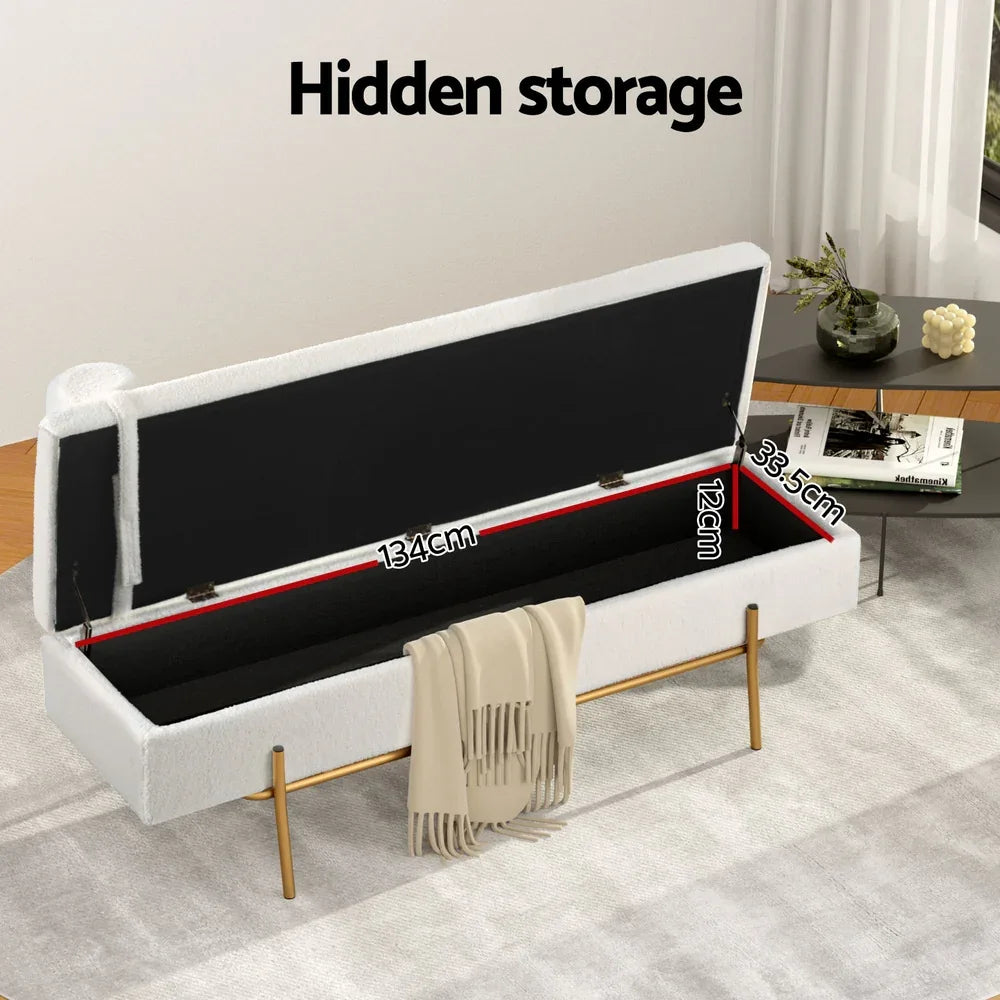 Artiss Storage Ottoman Bed 140cm Pillow Boucle Fabric - Mekamart Australia