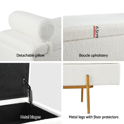 Artiss Storage Ottoman Bed 140cm Pillow Boucle Fabric - Mekamart Australia