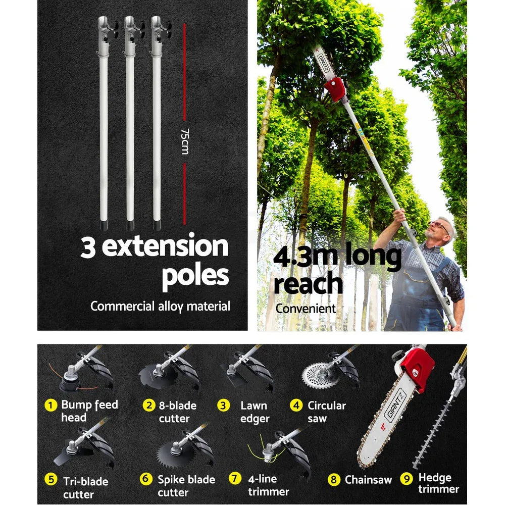 Giantz 40CC Pole Chainsaw Hedge Trimmer Brush Cutter Whipper Saw 4-Stroke 9-in-1 - Mekamart Australia