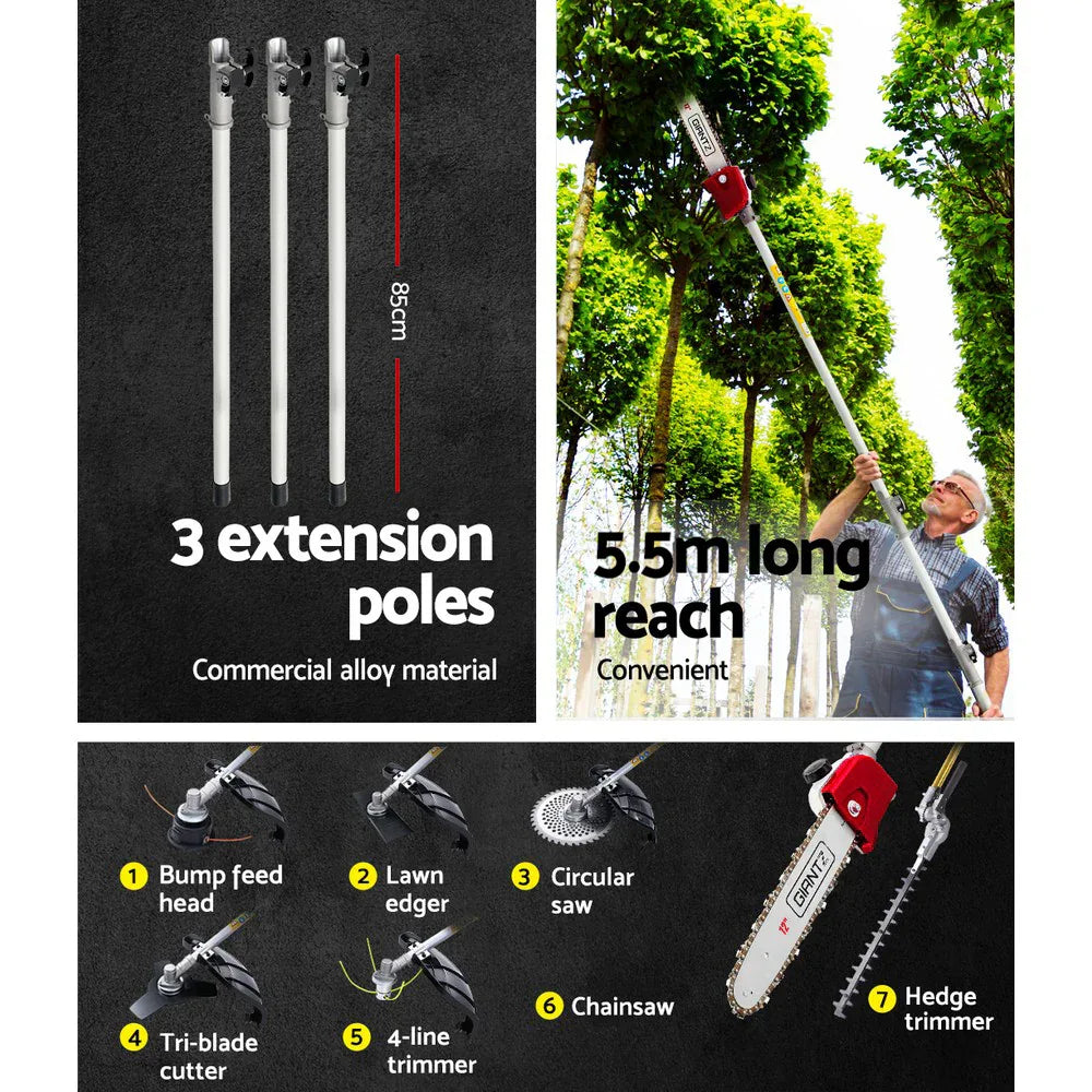 Giantz 62CC Pole Chainsaw Hedge Trimmer Brush Cutter Whipper Saw Snipper 7-in-1 - Mekamart Australia