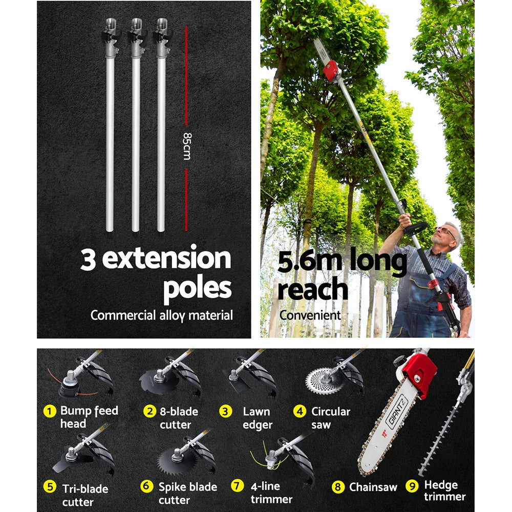 Giantz 65CC Pole Chainsaw Hedge Trimmer Brush Cutter Whipper Snipper Saw 9-in-1 5.6m - Mekamart Australia