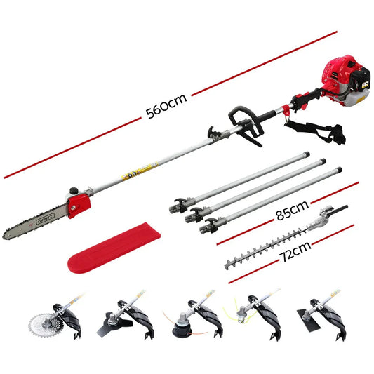 Giantz 65CC Pole Chainsaw Hedge Trimmer Brush Cutter Whipper Snipper 7-in-1 5.6m - Mekamart Australia
