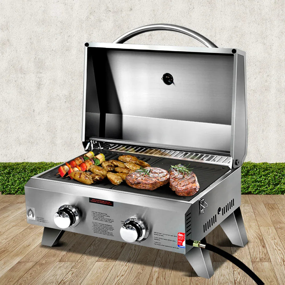 Grillz Portable Gas BBQ Grill 2 Burners with 2 Plates - Mekamart Australia