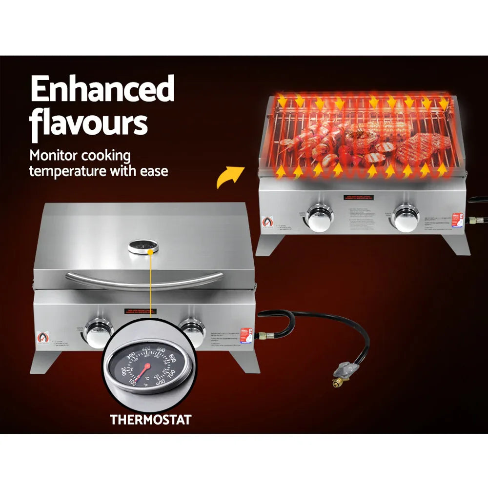 Grillz Portable Gas BBQ Grill 2 Burners with 2 Plates - Mekamart Australia