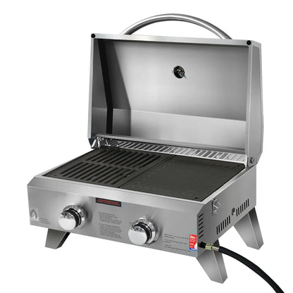Grillz Portable Gas BBQ Grill 2 Burners with 2 Plates - Mekamart Australia