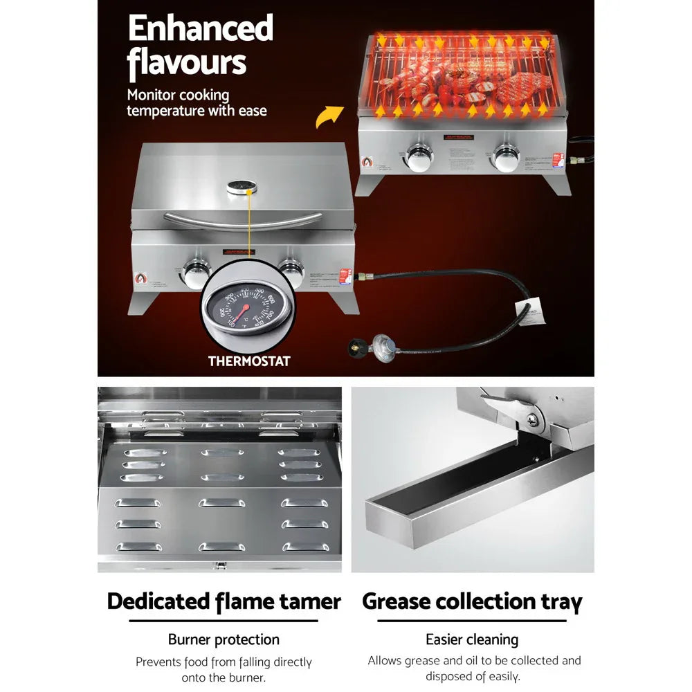 Grillz Portable Gas BBQ Grill 2 Burners - Mekamart Australia