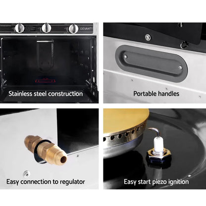 Devanti Portable Gas Oven LPG Silver - Mekamart Australia