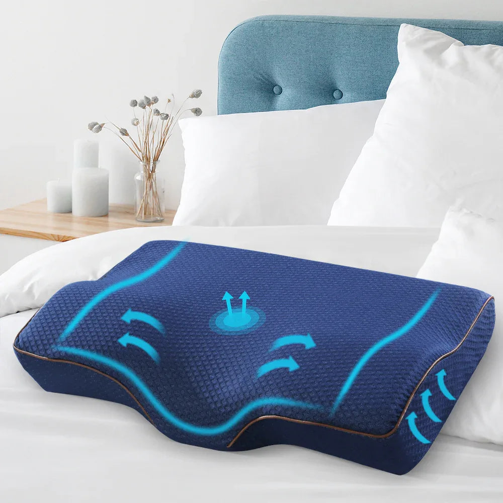 Giselle Bedding Memory Foam Contour Pillow Navy - Mekamart Australia