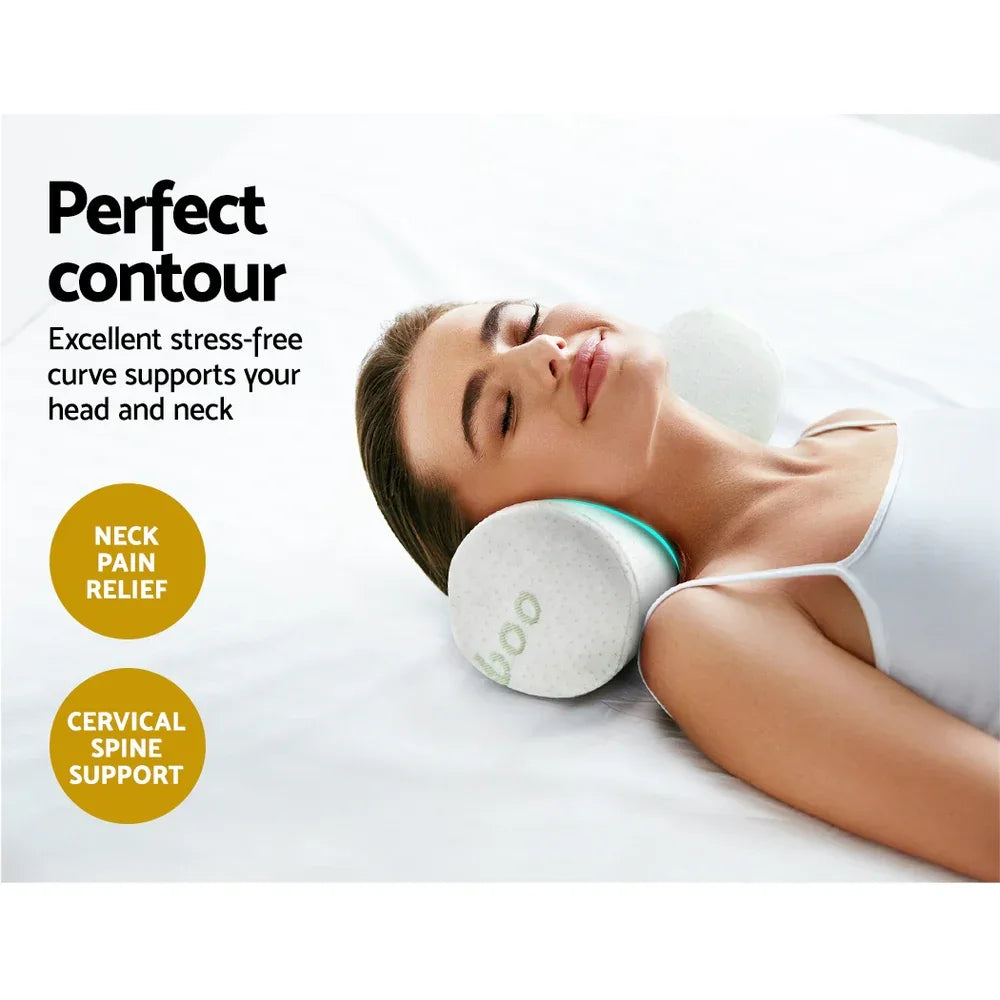 Giselle Bedding Memory Foam Neck Roll Pillow Bamboo Cover - Mekamart Australia