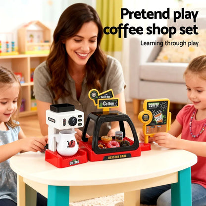 Keezi Kids Pretend Role Play Toy Coffee Shop with Coffee Maker Machine Play Money Food Tea Party Set - Mekamart Australia