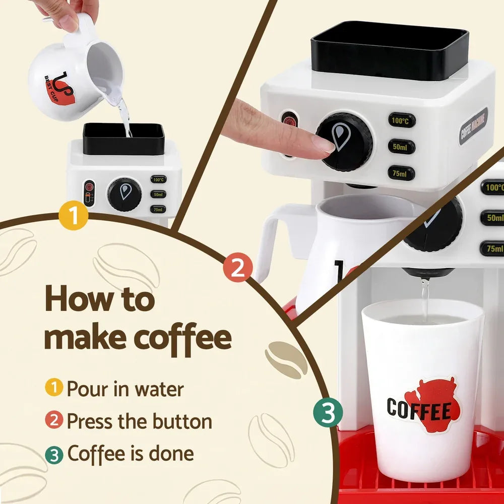 Keezi Kids Pretend Role Play Toy Coffee Shop with Coffee Maker Machine Play Money Food Tea Party Set - Mekamart Australia