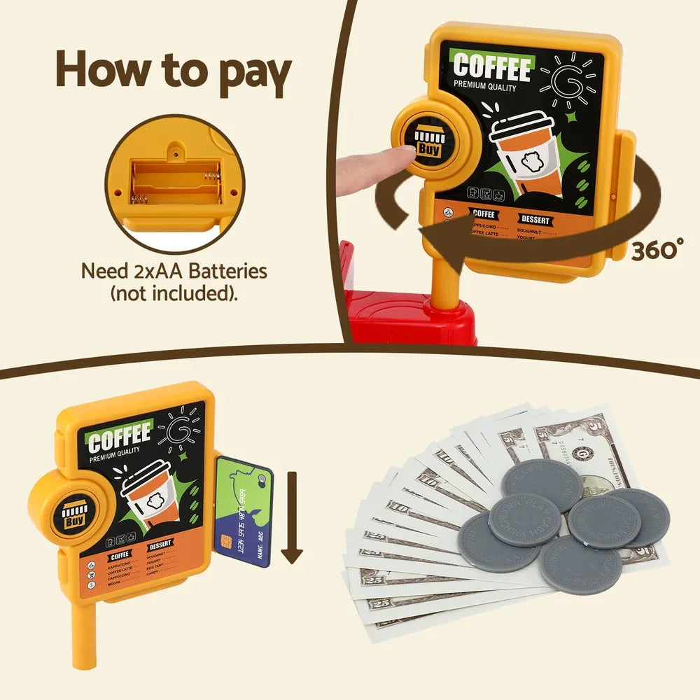 Keezi Kids Pretend Role Play Toy Coffee Shop with Coffee Maker Machine Play Money Food Tea Party Set - Mekamart Australia