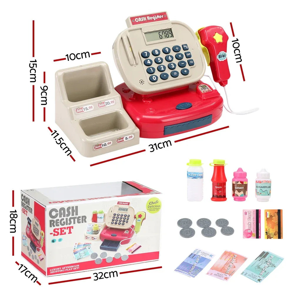 Keezi Kids Cash Register Calculator Pretend Play Shops Money Checkout Toys Set - Mekamart Australia