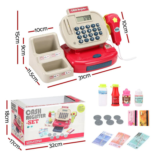 Keezi Kids Cash Register Calculator Pretend Play Shops Money Checkout Toys Set - Mekamart Australia