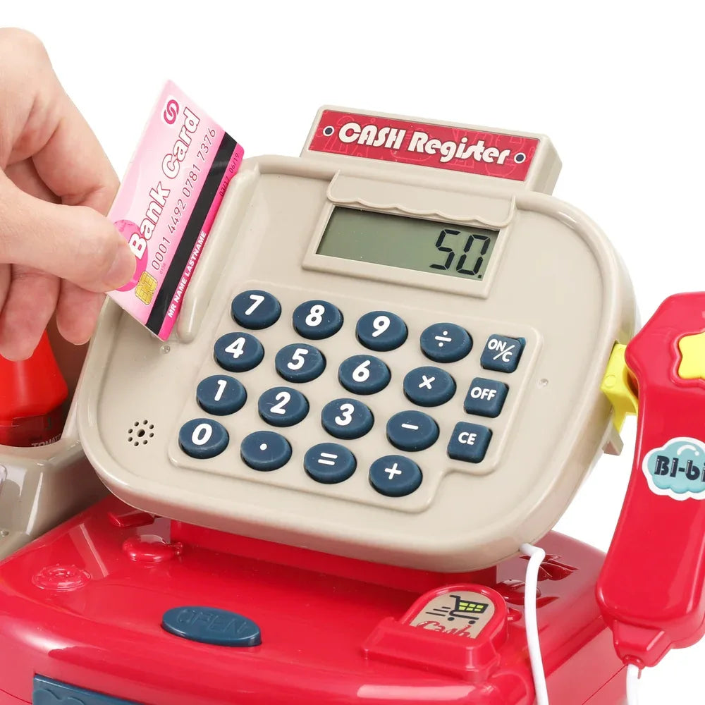 Keezi Kids Cash Register Calculator Pretend Play Shops Money Checkout Toys Set - Mekamart Australia
