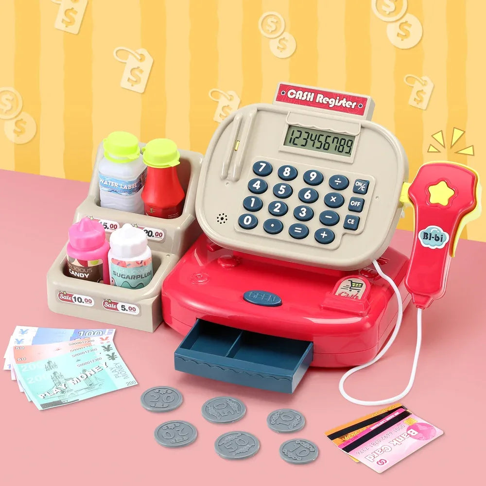 Keezi Kids Cash Register Calculator Pretend Play Shops Money Checkout Toys Set - Mekamart Australia