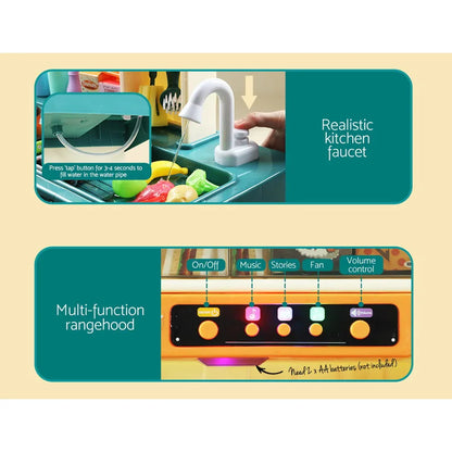 Keezi Kids Kitchen Pretend Play Set Cooking Sound Steam Light Function - Mekamart Australia