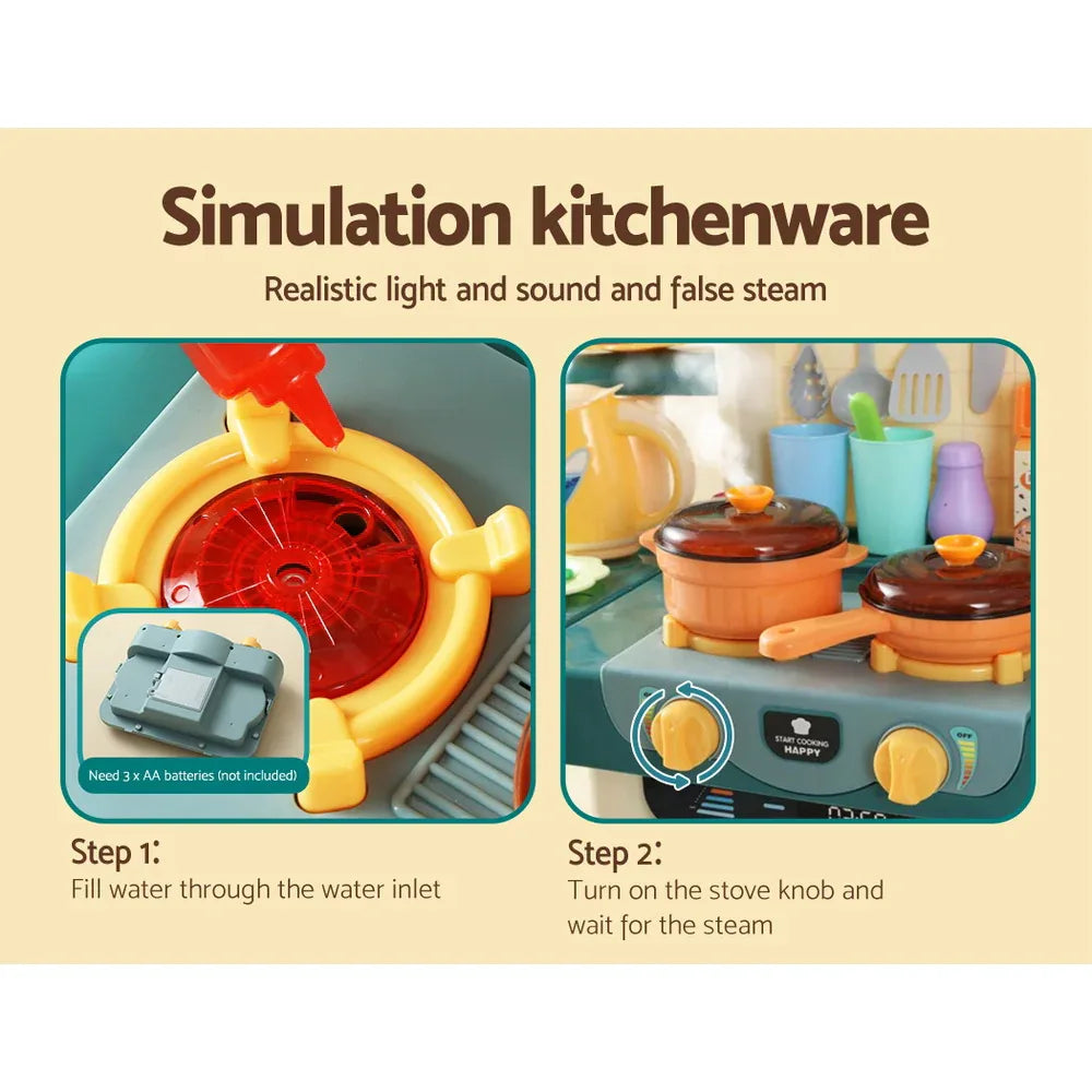 Keezi Kids Kitchen Pretend Play Set Cooking Sound Steam Light Function - Mekamart Australia