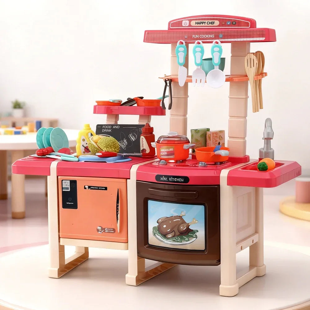 Keezi Kids Kitchen Pretend Play Set Cooking Sound Steam Light Function - Mekamart Australia