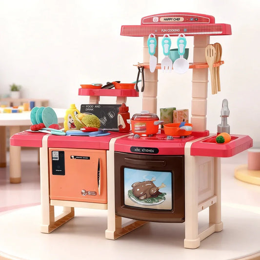 Keezi Kids Kitchen Pretend Play Set Cooking Sound Steam Light Function - Mekamart Australia
