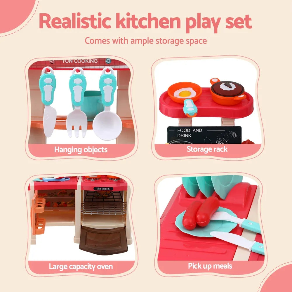 Keezi Kids Kitchen Pretend Play Set Cooking Sound Steam Light Function - Mekamart Australia