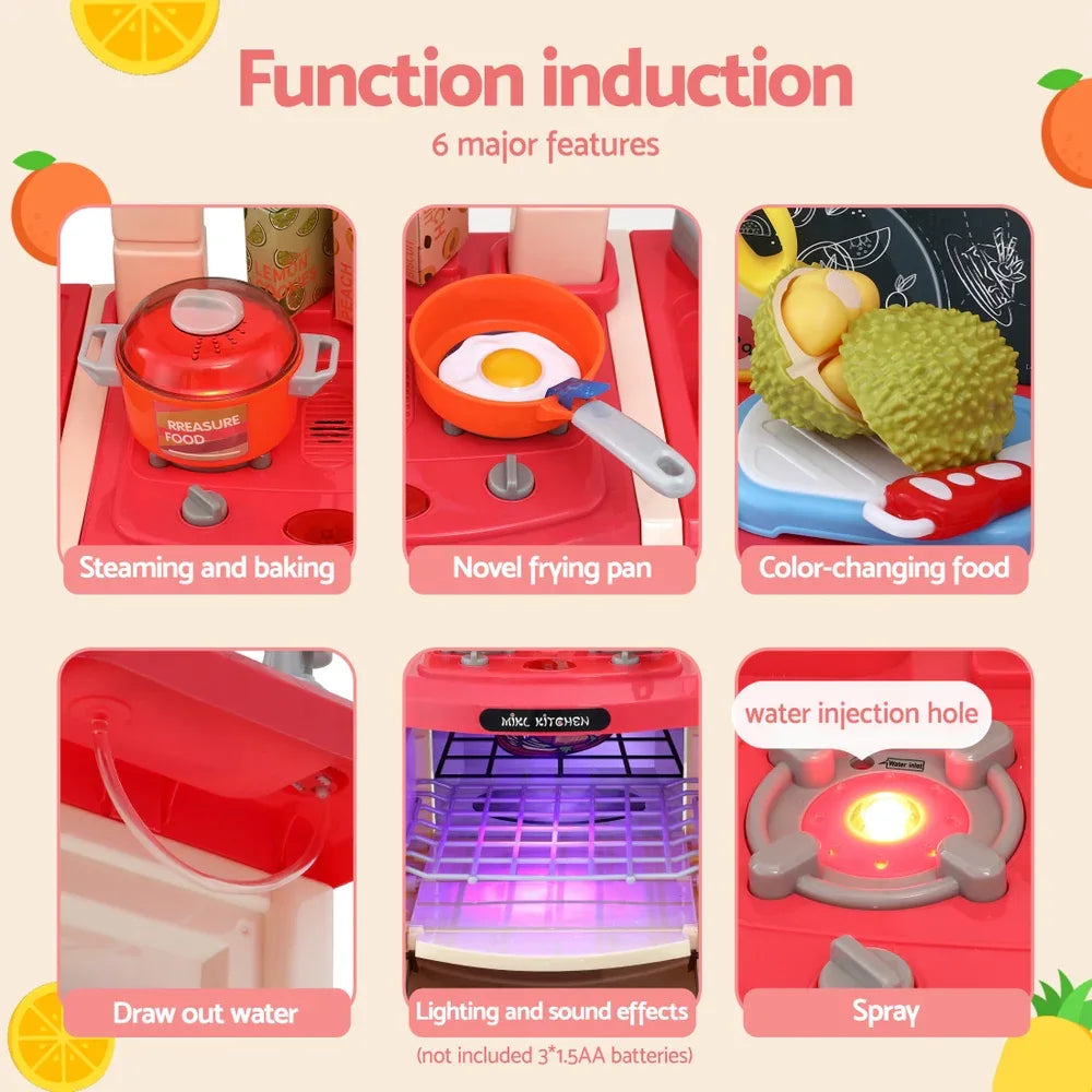 Keezi Kids Kitchen Pretend Play Set Cooking Sound Steam Light Function - Mekamart Australia