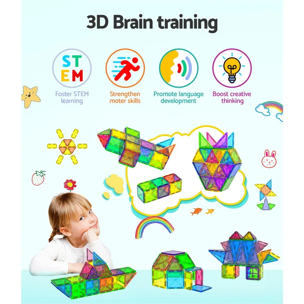 Keezi 60pcs Kids Magnetic Tiles Blocks Building Educational Toys Children Gift - Mekamart Australia