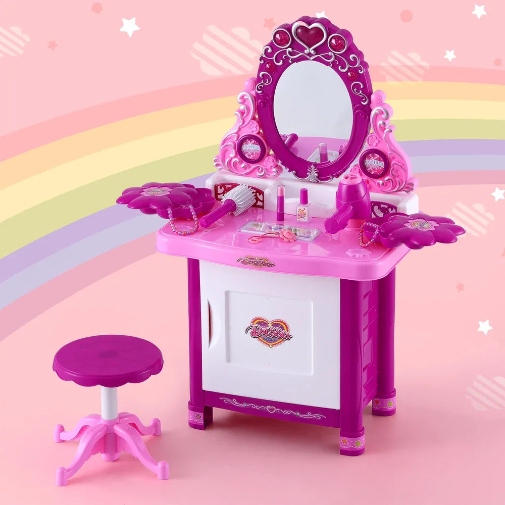 Keezi Kids Pretend Makeup Play Set Dressing Table Chair Girls Toys Children - Mekamart Australia
