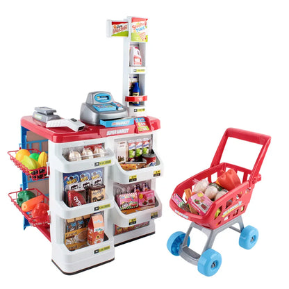 Keezi Kids Pretend Role Play Supermarket 24 Piece Playset Cash Register Trolley - Mekamart Australia