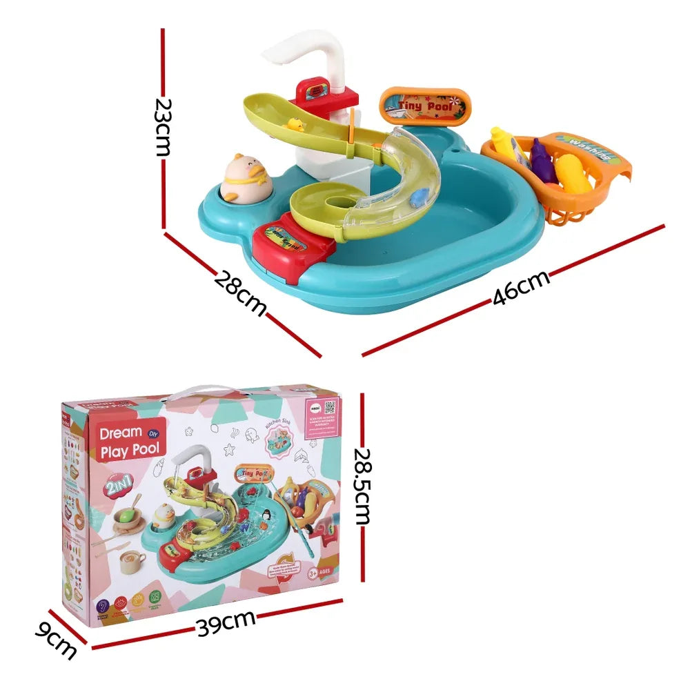 Keezi Kids Pretend Play Kitchen Sink with Faucet Floating Fishing Toys Play food - Mekamart Australia