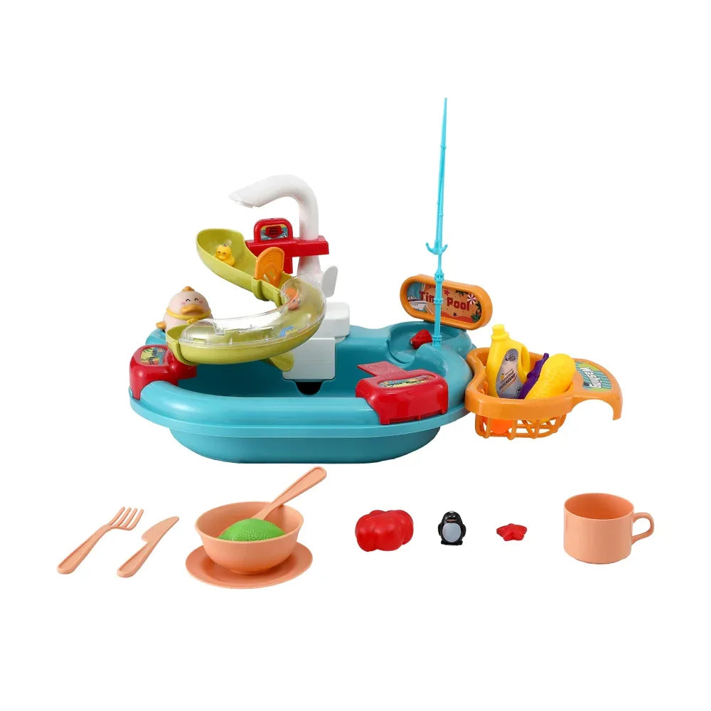 Keezi Kids Pretend Play Kitchen Sink with Faucet Floating Fishing Toys Play food - Mekamart Australia