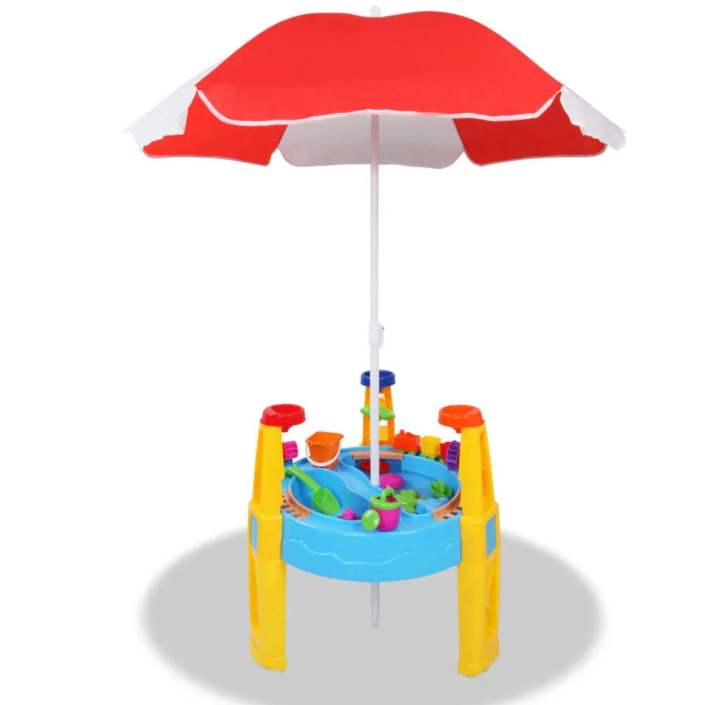 Keezi Kids Sandpit Pretend Play Set Water Sand Table Children Outdoor Toy Umbrella - Mekamart Australia