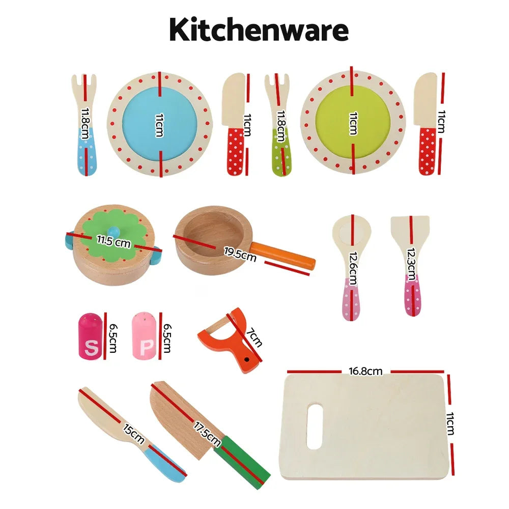 Keezi Kids Kitchen Play Set Wooden Pretend Toys Cooking Utensils Pots Pans Food - Mekamart Australia