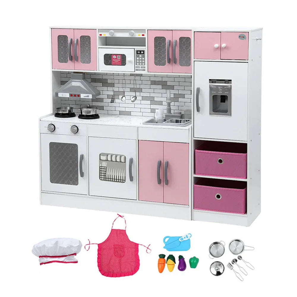Keezi Kids Kitchen Playset 2-Piece Wooden Pretend Play Coffee Maker Toy 100CM Pink - Mekamart Australia