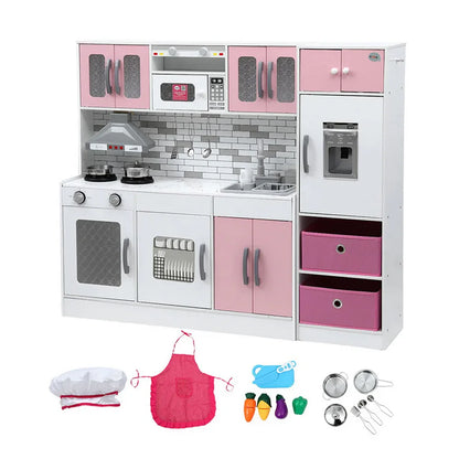 Keezi Kids Kitchen Playset 2-Piece Wooden Pretend Play Coffee Maker Toy 100CM Pink - Mekamart Australia