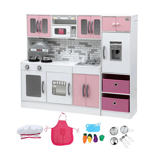 Keezi Kids Kitchen Playset 2-Piece Wooden Pretend Play Coffee Maker Toy 100CM Pink - Mekamart Australia