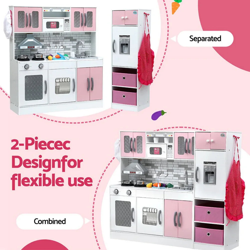 Keezi Kids Kitchen Playset 2-Piece Wooden Pretend Play Coffee Maker Toy 100CM Pink - Mekamart Australia