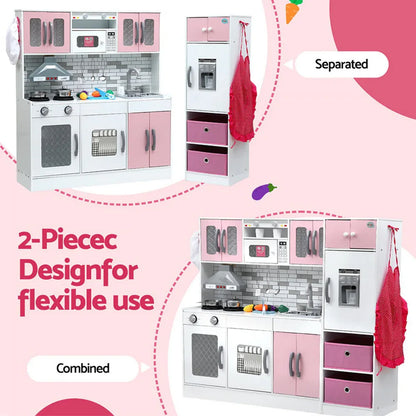 Keezi Kids Kitchen Playset 2-Piece Wooden Pretend Play Coffee Maker Toy 100CM Pink - Mekamart Australia