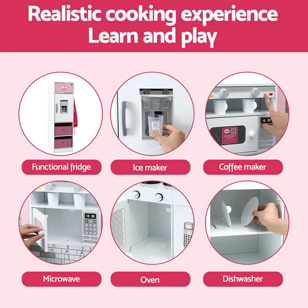 Keezi Kids Kitchen Playset 2-Piece Wooden Pretend Play Coffee Maker Toy 100CM Pink - Mekamart Australia