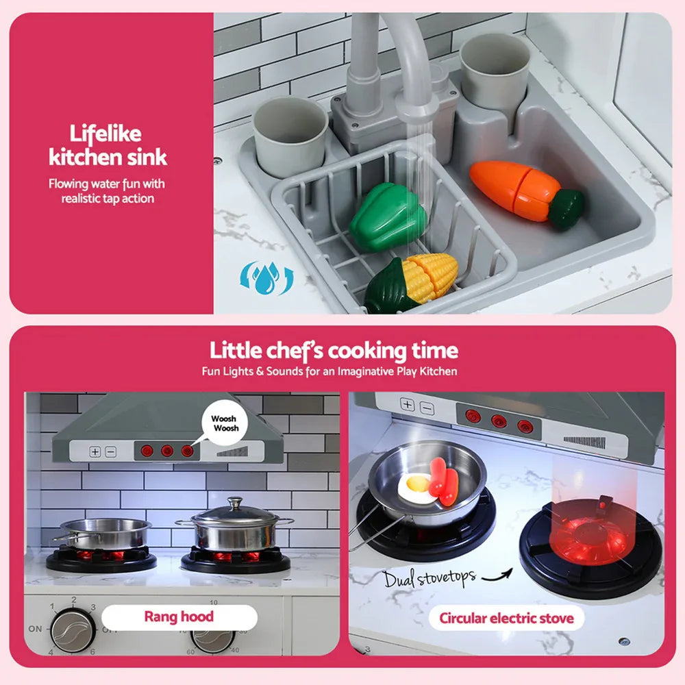 Keezi Kids Kitchen Playset 2-Piece Wooden Pretend Play Coffee Maker Toy 100CM Pink - Mekamart Australia
