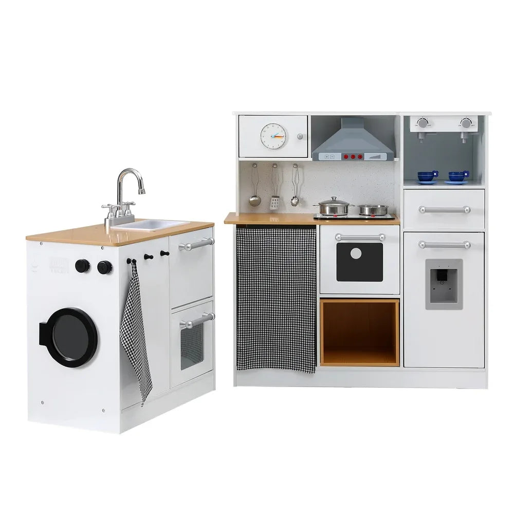 Keezi Kids Kitchen Playset 2-Piece Wooden Pretend Play Coffee Maker Toy 80CM White - Mekamart Australia