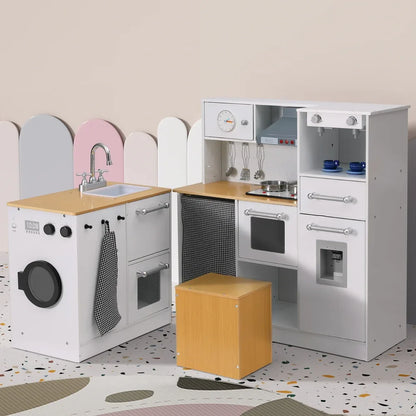 Keezi Kids Kitchen Playset 2-Piece Wooden Pretend Play Coffee Maker Toy 80CM White - Mekamart Australia