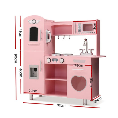 Keezi Kids Kitchen Play Set Wooden Pretend Toys Cooking Children Storage Pink - Mekamart Australia