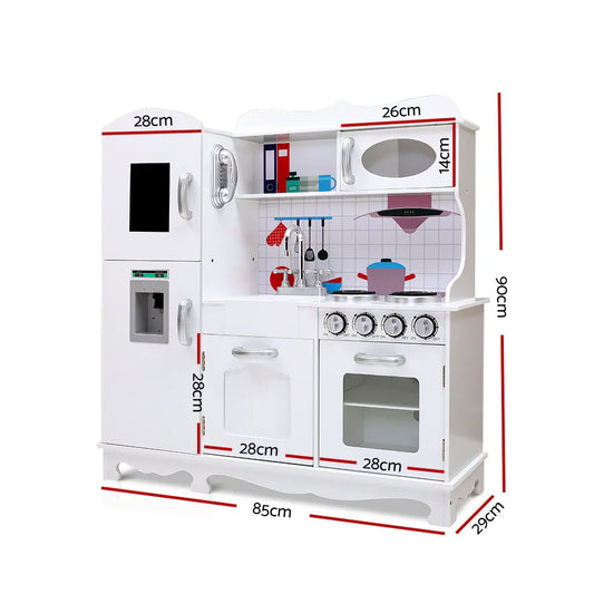 Keezi Kids Kitchen Play Set Wooden Pretend Toys Cooking Children Storage White - Mekamart Australia