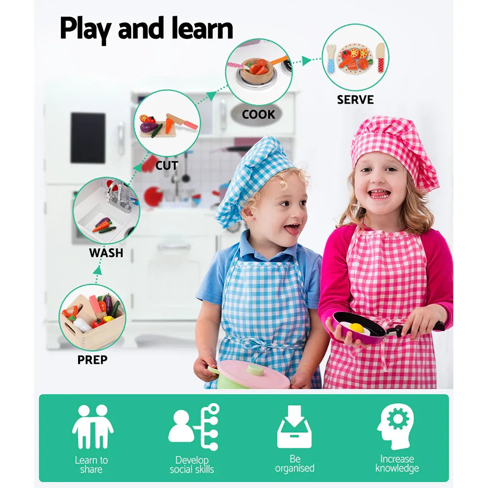 Keezi Kids Kitchen Play Set Wooden Pretend Toys Cooking Children Storage White - Mekamart Australia