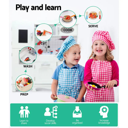 Keezi Kids Kitchen Play Set Wooden Pretend Toys Cooking Children Storage White - Mekamart Australia