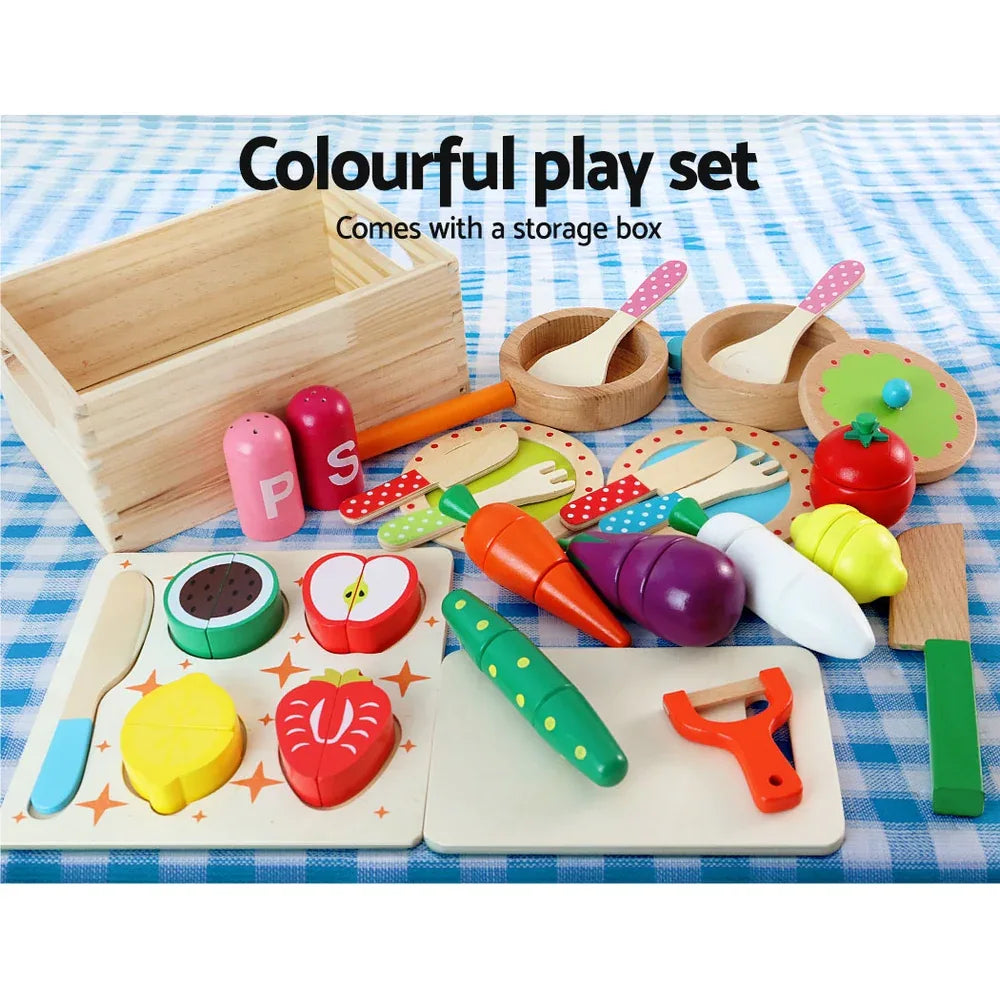 Keezi Kids Kitchen Play Set Wooden Pretend Toys Cooking Children Food White - Mekamart Australia
