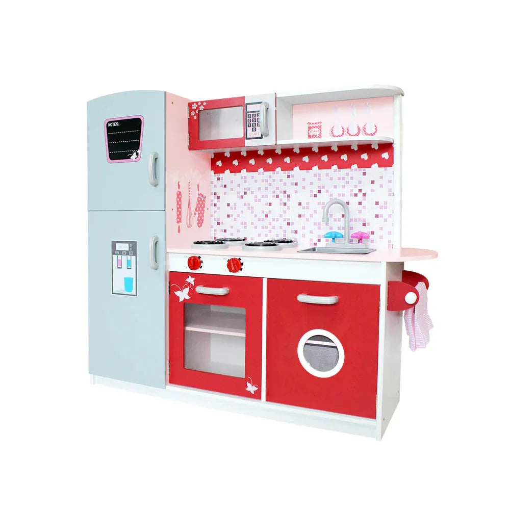 Keezi Kids Kitchen Play Set Wooden Pretend Toys Cooking Children Fridge Oven Red - Mekamart Australia