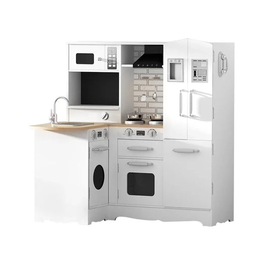 Keezi Kids Kitchen Play Set Wooden Pretend Toys Cooking Children Fridge White - Mekamart Australia